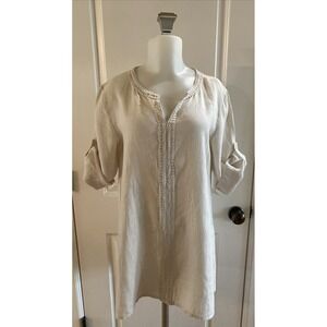 Terzo Millennio Made in Italy Linen Tunic Top 3/4 Sleeves Natural Dress -Medium
